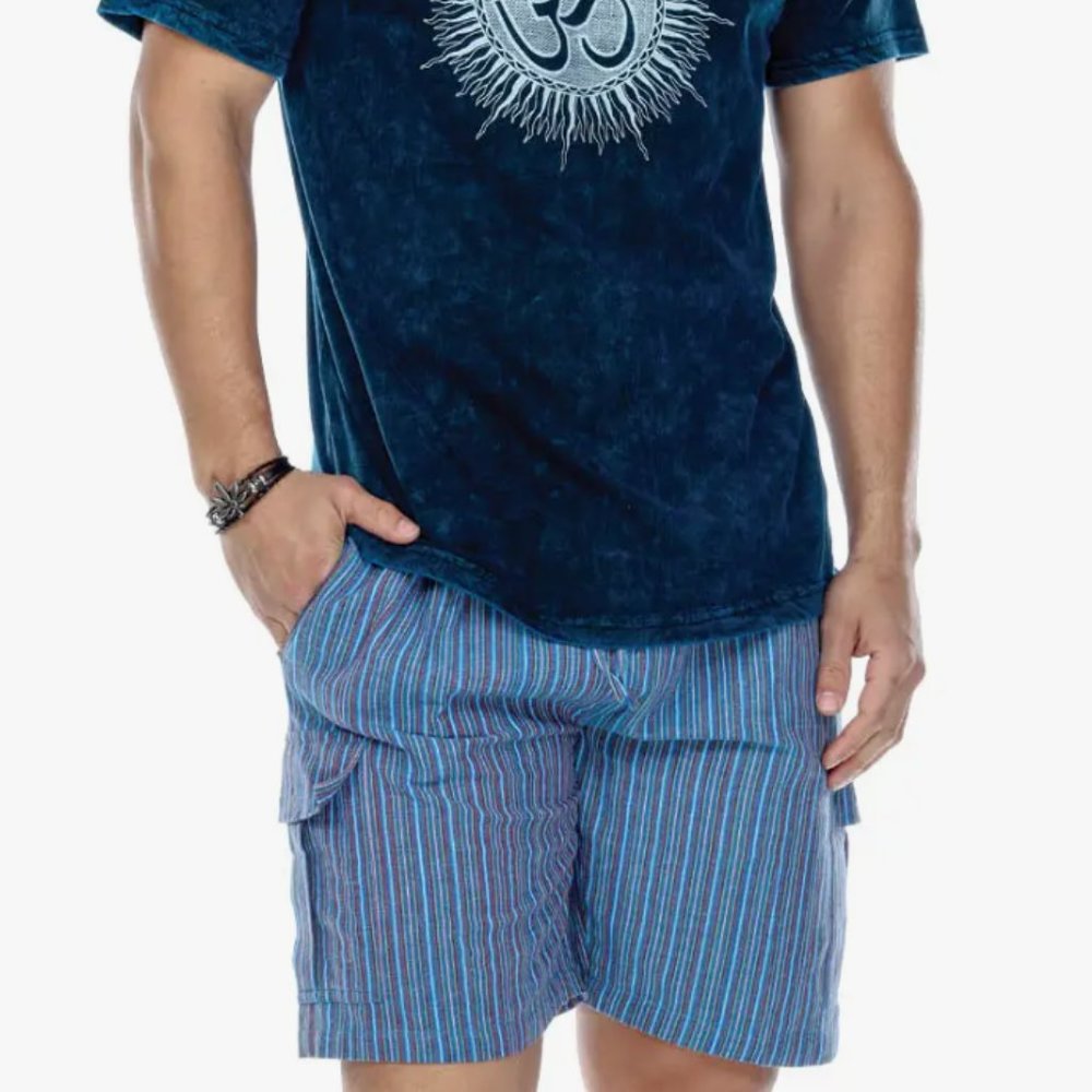 100% COTTON Men's Boho Shorts - Blue
